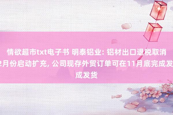 情欲超市txt电子书 明泰铝业: 铝材出口退税取消12月份启动扩充， 公司现存外贸订单可在11月底完成发货