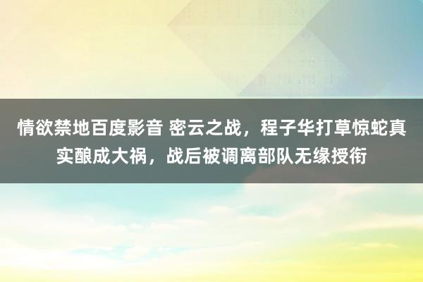 情欲禁地百度影音 密云之战，程子华打草惊蛇真实酿成大祸，战后被调离部队无缘授衔