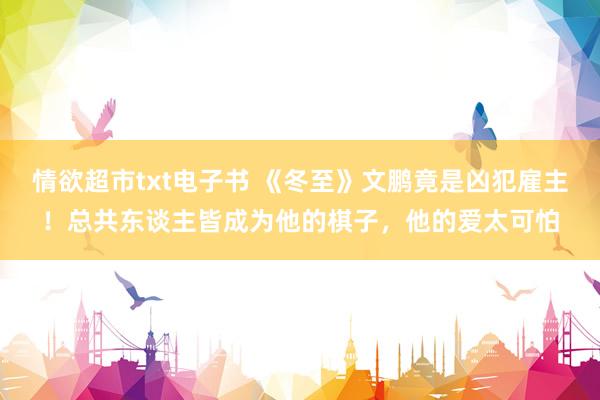 情欲超市txt电子书 《冬至》文鹏竟是凶犯雇主！总共东谈主皆成为他的棋子，他的爱太可怕