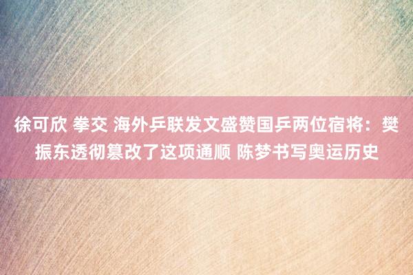 徐可欣 拳交 海外乒联发文盛赞国乒两位宿将：樊振东透彻篡改了这项通顺 陈梦书写奥运历史