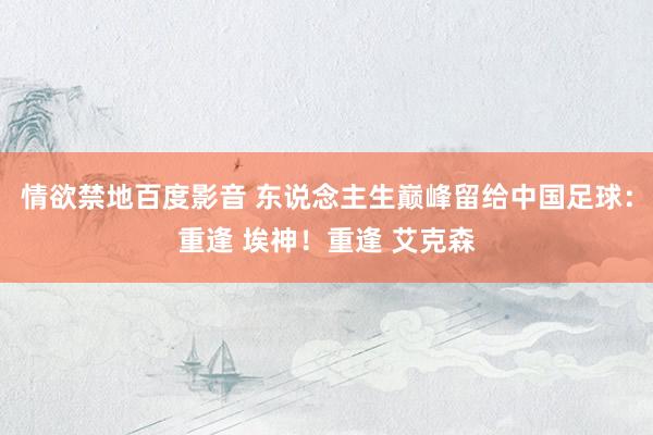情欲禁地百度影音 东说念主生巅峰留给中国足球：重逢 埃神！重逢 艾克森
